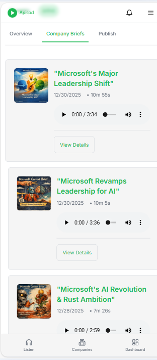 Apisod generates briefs every day/week